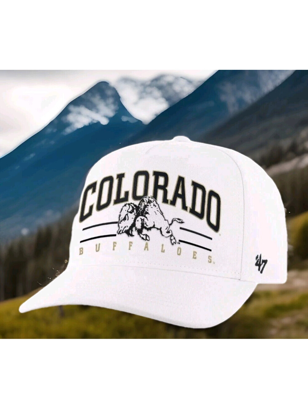 '47 Forty Seven White University Colorado Buffaloe Roscoe Hitch Football Hat Cap